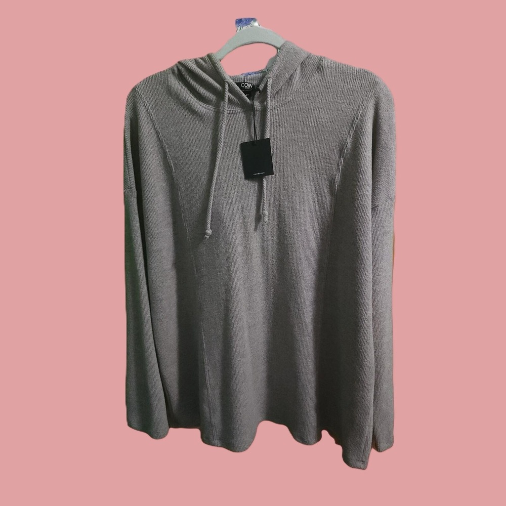NWT Coin 1804 Heather Gray Knit Hoodie Pullover Cozy Sweater Y2K 3X